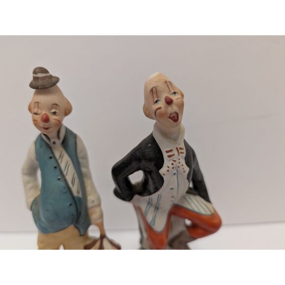 Vintage Porcelain Clown Figurines Set Of 2 Hand-Painted 6" Tall With Gold Trim D - Picture 2 of 6
